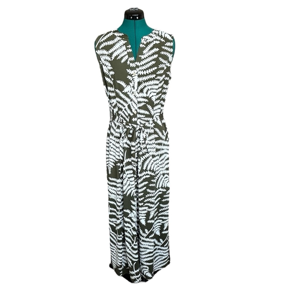 Talbots PETITE Olive Fern Print Maxi Dress